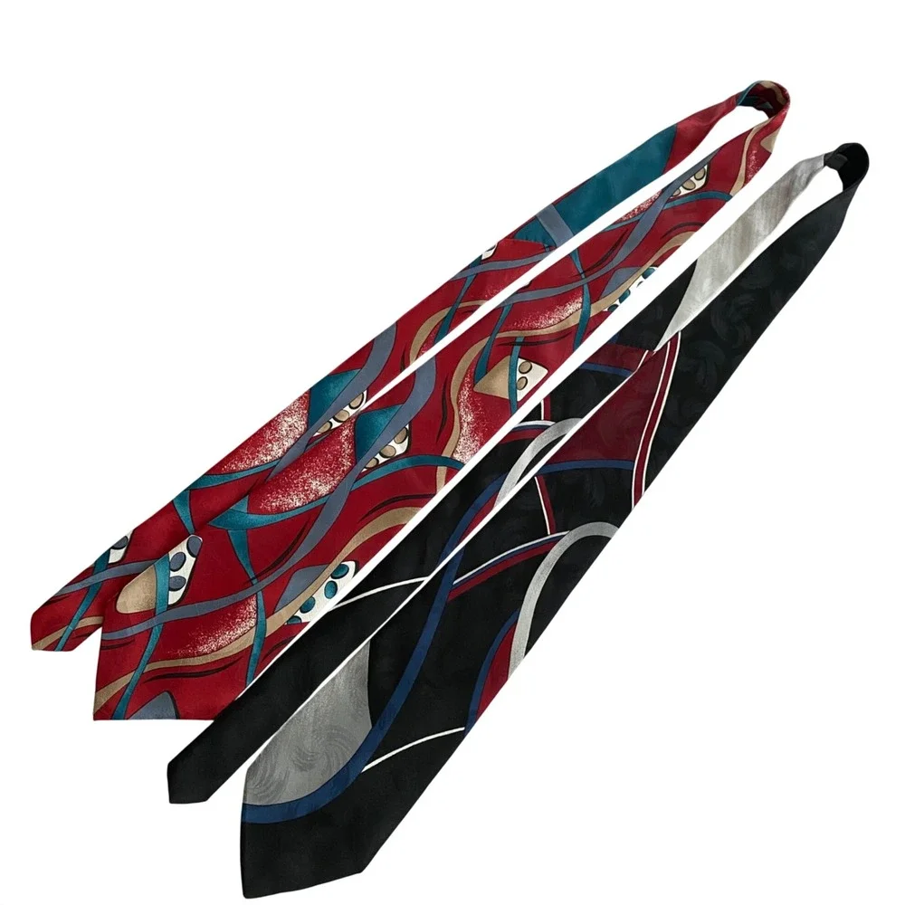 Johnny Carson Mens Necktie Lot 2 Abstract Geometric Red Black Vintage Made in US